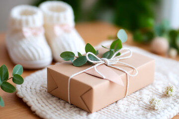 Ecofriendly white socks gift wrapped with twine and leaves sustainable packaging