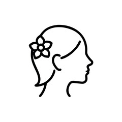 Woman Face Silhouette with Decorative Flower Hair Clip Detail line Art Vector illustration