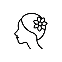 Woman Face Silhouette with Stylish Flower Hair Clip Accent line Art Vector illustration