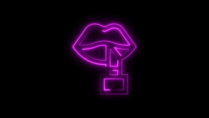 Glowing neon lips and lipstick silhouette illustration against a solid black background