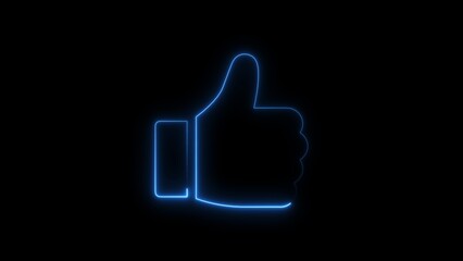 Glowing blue outline of a thumb up gesture on a black background illustrative design