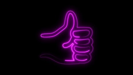 Neon pink thumbs up sign glowing against a black background positive symbol
