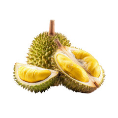 Fototapeta premium Ripe durian fruit, halved, displaying creamy yellow flesh