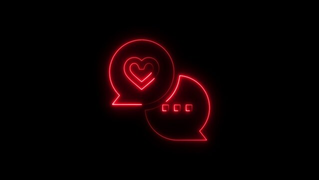 Glowing neon outline of loving chat bubbles representing communication and romantic interactions