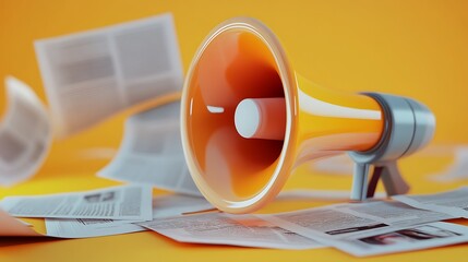 3D megaphone and newspaper icons for news announcement or daily press update