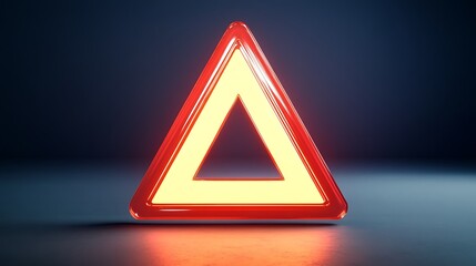 3D red warning triangle for emergency alert caution or hazard situation notification icon