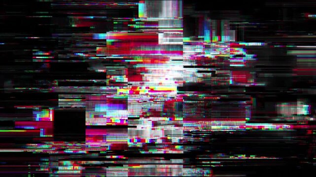 Seamless Looping Datamosh Glitch with RGB Blocks. Chaotic Digital Data Corruption Glitch Loop. Looping Abstract Blocky Glitch Background