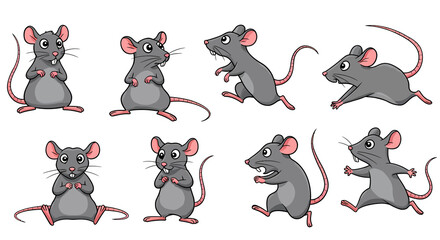 Adorable Cartoon Grey Mice With