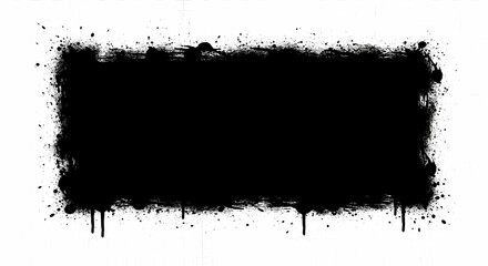 Black Ink Splatter Grunge Border with Dripping Effect on White Background.