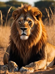 Obraz premium Close-Up Portrait of a Lion in the Wild 