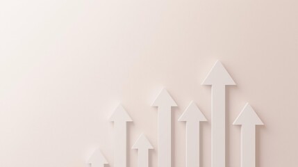 An abstract representation of growth, featuring white arrows pointing upward against a soft beige background