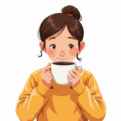 Person sipping cocoa in a cozy sweater with a warm smile, enjoying a hot beverage indoors. This relaxed moment embodies comfort and happiness,
