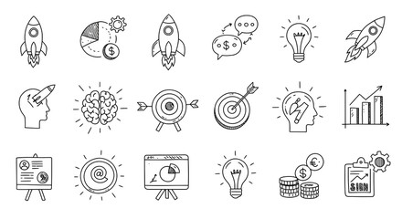 Obraz premium Collection of HandDrawn Business and Startup Icons.