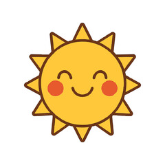 Cute kawaii sun character with a happy smiling face and rosy cheeks. Adorable vector illustration isolated on white background.