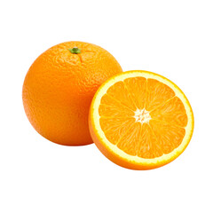 A vibrant orange and a sliced orange half, showcasing the juicy interior and refreshing color.