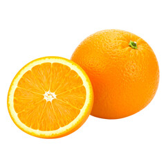 A vibrant orange with a sliced segment revealing juicy, textured flesh.