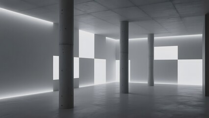 Minimalist Interior with Recessed Lighting and Concrete Columns