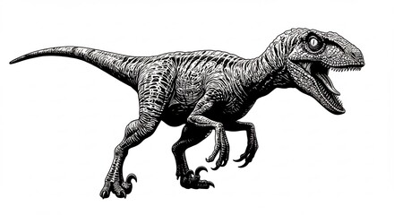 Fototapeta premium Dinosaurien puissant dessine habilement en noir et blanc details precis. AI Generated