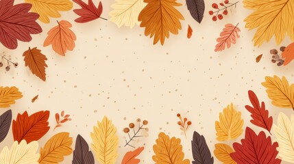 A vibrant autumn-themed backdrop with an assortment of colorful leaves and sprigs