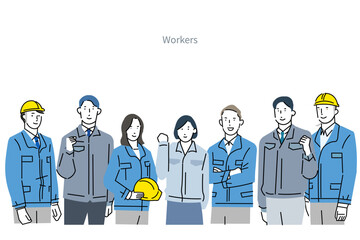 man and woman - team - man and woman wearing work clothes and helmets - industrial business Clip Arts男性と女性ー作業服を着てヘルメットを被った男女のチームー工業系ビジネスイラスト素材