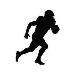 Silhouette of an american football player running with the ball isolated on white background