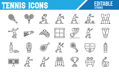 Tennis Equipment and Player Icons for Sports Apps and Websites