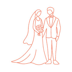 부케를 든 신부와 신랑 일러스트
