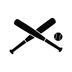 Two crossed baseball bats and a baseball isolated on white background