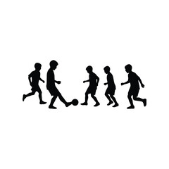 Silhouettes of children playing soccer on a white background isolated on white background