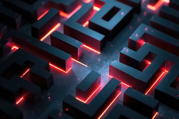 maze made of clean lines and glowing edges, minimal game map concept 