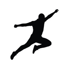 Dynamic silhouette of a male athlete in mid air jump isolated on white background