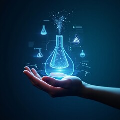 Digital science controls hovering near open hand