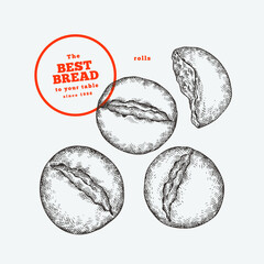 Hand Drawn Vector Buns Illustration. Not AI Generated. Retro Bakery Isolated Image. Old School Bread Food