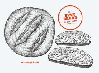 Hand Drawn Vector Sourdough Bread Illustration. Not AI Generated. Retro Bakery Isolated Image. Old School Food Design