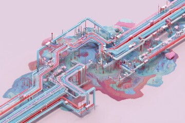 AI generated minimalist circuitry inspired by neural networks and topographic patterns in neon pastel