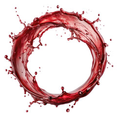 red wine splash in the shape of circle drink swirl isolated on transparent white background, clipping path