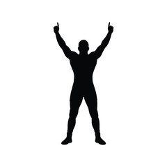 Triumphant man raising his arms in victory, celebration, success, achievement, silhouette, happy moment, cheering