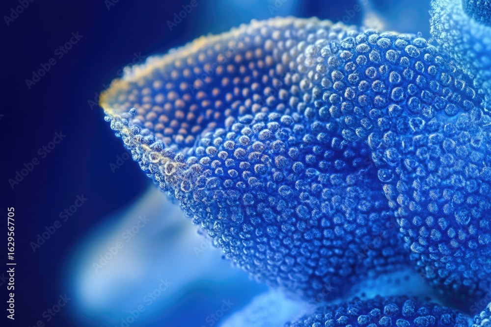 Wall mural close-up of a vibrant blue flower petal, showcasing its intricate texture and tiny spherical structu