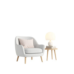 White leather armchair, an empty object of comfortable home or office interior design, isolated on a white background