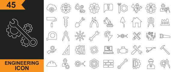 Engineering icon .  Engineer, tools, construction, mechanical, industrial, worker, engine, and machinery icons.  Vector illustration. isolated on white background. EPS 10