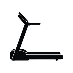 Black silhouette of a modern treadmill isolated on white background