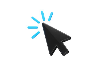 Isolated Black Mouse Cursor with Blue Click Animation, Interaction Concept