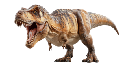 Tyrannosaurus Rex in Action: A detailed depiction of the fearsome Tyrannosaurus Rex, the apex predator of the prehistoric era.