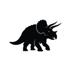 Silhouette of a triceratops dinosaur walking forward isolated on white background