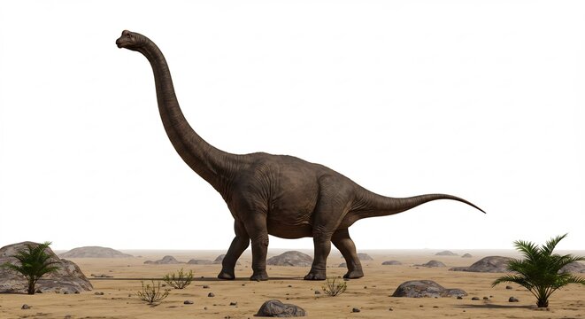 Dinosaure majestueux se dresse paysage aride soleil clair. AI Generated