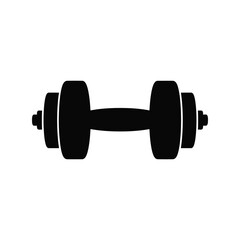 Simple black silhouette of a dumbbell isolated on white background