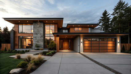 Modern Luxury Home with Stone Accents and Garage &ndash; Contemporary Architecture, Residential Design, and Exterior