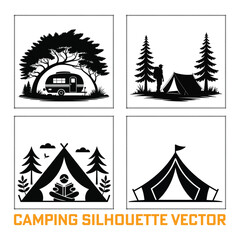Black and White Camping Silhouette Vector Collection