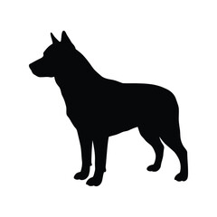 Silhouette of a standing dog with erect ears isolated on white background