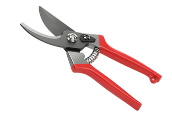 Isolated Sharp Garden Pruning Shears with Red Handles, Essential Tool for Gardening and Landscaping